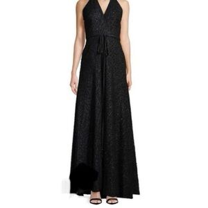 Carmen Marc Valvo Black Plunge Neck Sleeveless Gown Like New